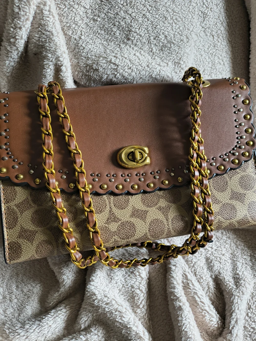 Brown Signature Canvas Turnlock Shoulder/Crossbody Bag